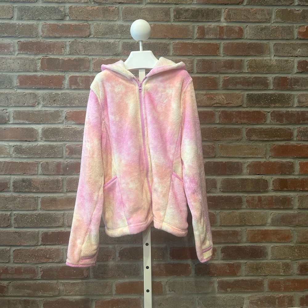 Girls Size 10/12 Zippered Pink & White SO Hoodie With Pockets.
